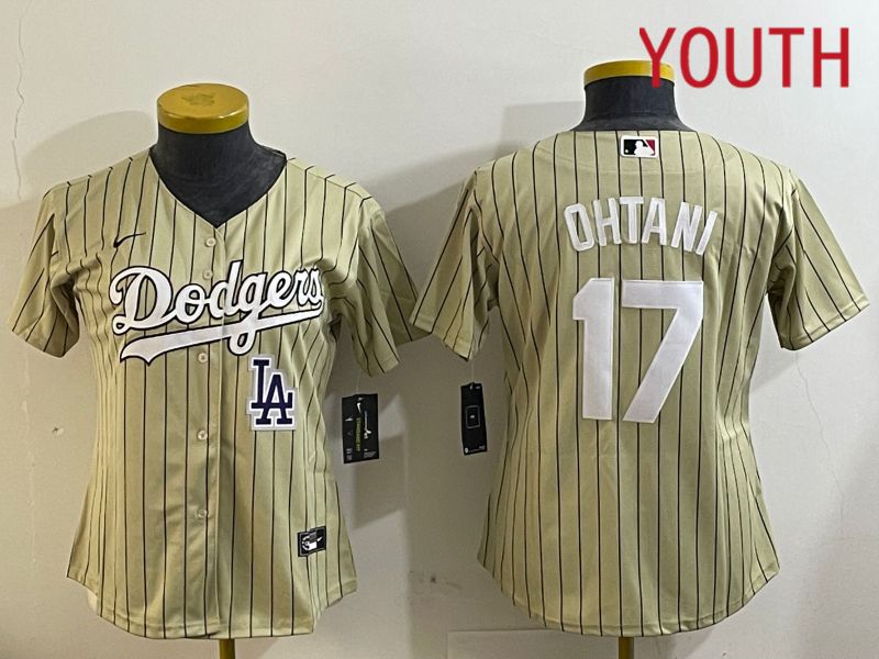 Youth Los Angeles Dodgers #17 Ohtani Green Stripe Game 2024 Nike MLB Jersey style 1->youth mlb jersey->Youth Jersey